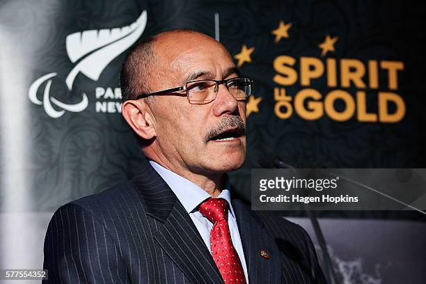 Governor-General Sir Jerry Mateparae speaks during the 2016 New Zealand Paralympic Games team presentation at Sky City on July 19, 2016 in Auckland,...