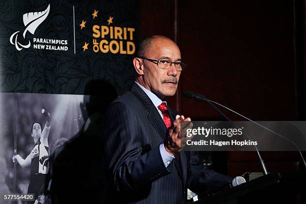 Governor-General Sir Jerry Mateparae speaks during the 2016 New Zealand Paralympic Games team presentation at Sky City on July 19, 2016 in Auckland,...