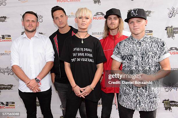 Jake Hardy, Whakaio Taahi, Jenna McDougall, Cam Adler and Matt Best of Tonight Alive attend the Alternative Press Music Awards 2016 at Jerome...