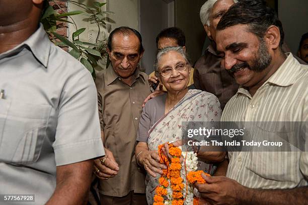 Veteran Congress Leader Sheela Dixit at her residence after being declared the Congress party CM candidate for the upcoming UP Assembly elections in...