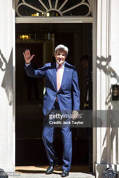 Secretary of State John Kerry arrives at Number 10 Downing Street on July 19, 2016 in London, United Kingdom. Mr Kerry meets with British Prime...