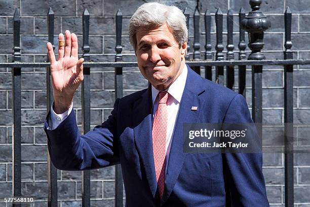 Secretary of State John Kerry arrives at Number 10 Downing Street on July 19, 2016 in London, United Kingdom. Mr Kerry meets with British Prime...