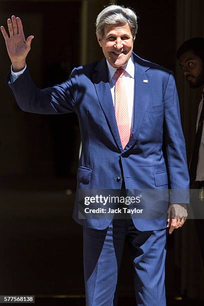 Secretary of State John Kerry arrives at Number 10 Downing Street on July 19, 2016 in London, United Kingdom. Mr Kerry meets with British Prime...