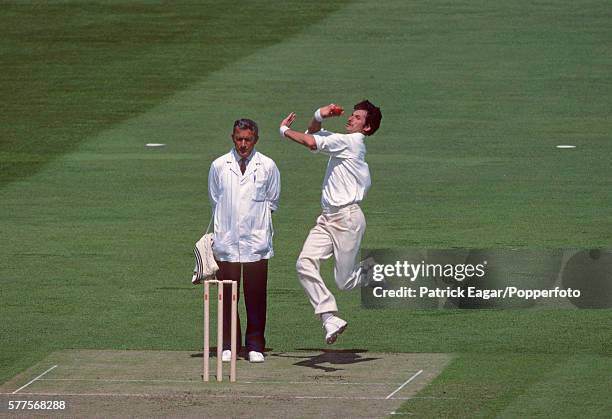 Richard Hadlee bowling for New Zealand during the Prudential World Cup match between England and New Zealand at The Oval, London, 9th June 1983.