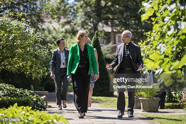 Home Secretary Amber Rudd and The Archbishop of Canterbury Justin Welby arrive to speak to members of the Press on July 19, 2016 in London, England....