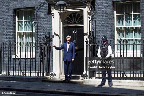 Secretary of State John Kerry leaves Number 10 Downing Street on July 19, 2016 in London, United Kingdom. Mr Kerry meets with British Prime Minister...