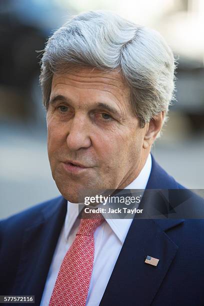 Secretary of State John Kerry speaks to the media outside Number 10 Downing Street on July 19, 2016 in London, United Kingdom. Mr Kerry meets with...