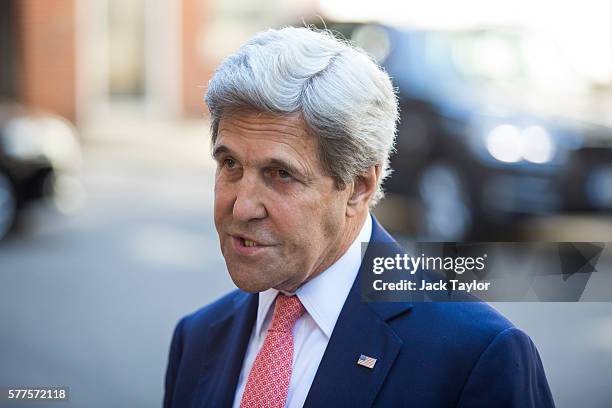 Secretary of State John Kerry speaks to the media outside Number 10 Downing Street on July 19, 2016 in London, United Kingdom. Mr Kerry meets with...