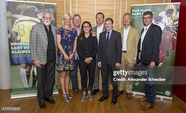 Gunter A. Pilz, Referee Bibiana Steinhaus, Head Coach of U21 Horst Hrubesch, Nadine Kessler, DFB Media Director Ralf Koettker, DFB Director Willi...