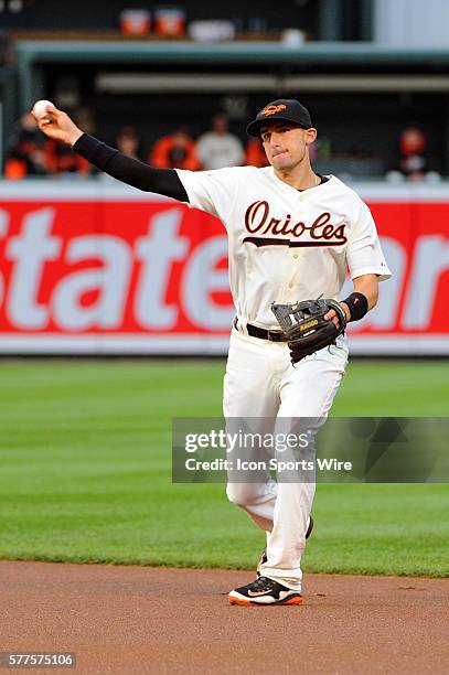 Baltimore Orioles second baseman Ryan Flaherty in action against the St. Louis Cardinals at Orioles Park at Camden Yards in Baltimore, MD. Where the...