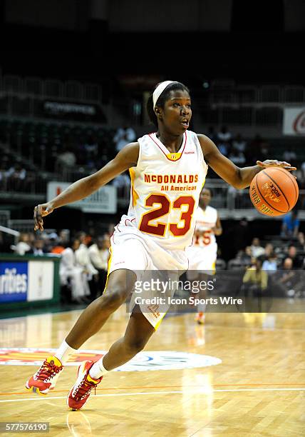 Markel Walker from Pittsburgh Schenley High School committed to UCLA drives toward the basket during the 2009 Girls McDonald's All-American...