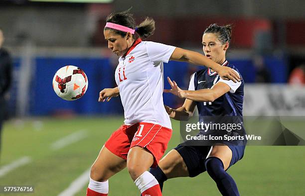 January 2014 - Canada midfielder Desiree Scott and U.S. Women's National Team defeder Ali Krieger during the international friendly soccer match...