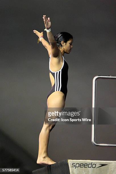 Yaima Mena in action during the Women's 10m Platform Semi-final at the Olympic Stadium in Montreal, Quebec, Canada.