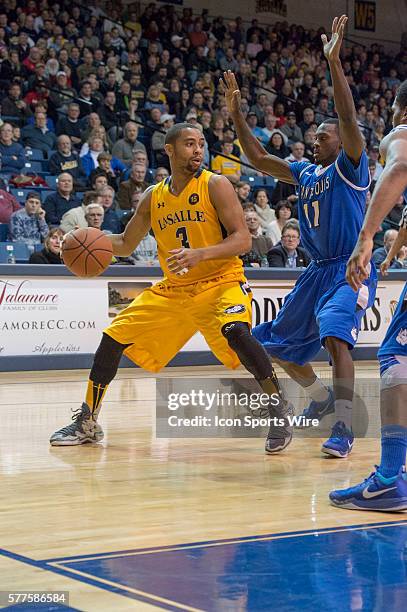 February 8, 2014 La Salle Explorers guard Tyreek Duren evades Saint Louis Billikens guard Mike McCall Jr. During the Saint Louis Billikens versus the...