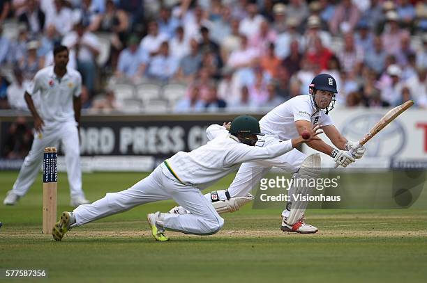 England Captain Alastair Cook batting during day two of the first Investec test match between England and Pakistan at Lord's Cricket Ground on July...