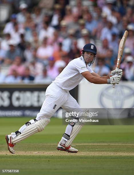 England Captain Alastair Cook batting during day two of the first Investec test match between England and Pakistan at Lord's Cricket Ground on July...