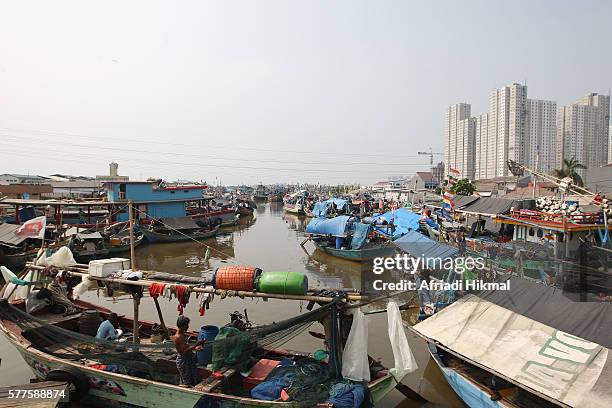 muara angke - jakarta slum stock pictures, royalty-free photos & images