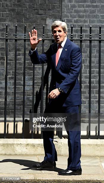 Secretary of State John Kerry arrives at Number 10 Downing Street to meet with British Prime Minister Theresa May on July 19, 2016 in London, United...