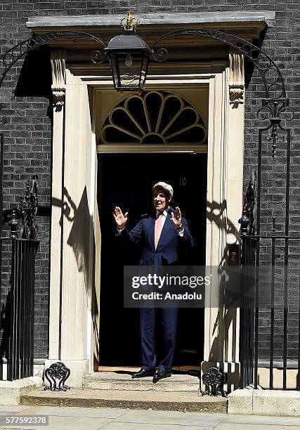 Secretary of State John Kerry arrives at Number 10 Downing Street to meet with British Prime Minister Theresa May on July 19, 2016 in London, United...