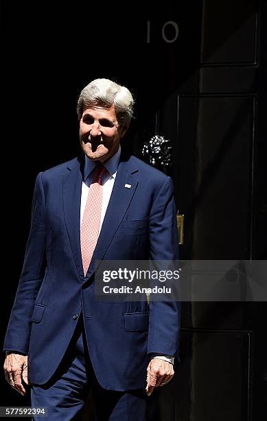 Secretary of State John Kerry arrives at Number 10 Downing Street to meet with British Prime Minister Theresa May on July 19, 2016 in London, United...