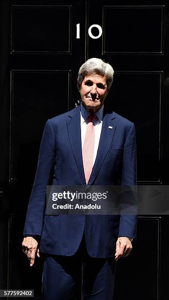 Secretary of State John Kerry arrives at Number 10 Downing Street to meet with British Prime Minister Theresa May on July 19, 2016 in London, United...