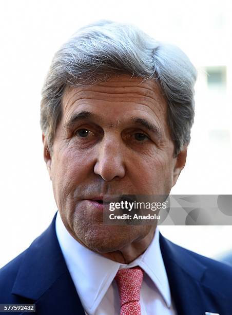 Secretary of State John Kerry arrives at Number 10 Downing Street to meet with British Prime Minister Theresa May on July 19, 2016 in London, United...