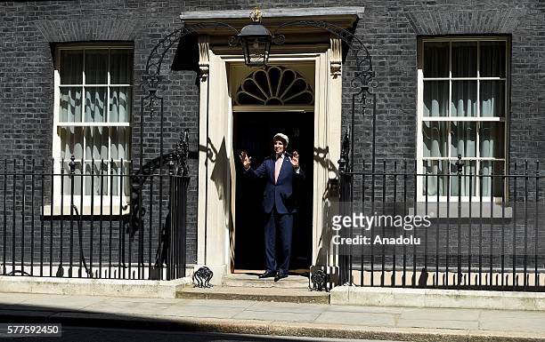 Secretary of State John Kerry arrives at Number 10 Downing Street to meet with British Prime Minister Theresa May on July 19, 2016 in London, United...