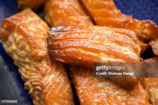 wild smoked king salmon macro fish - chinook dog stock pictures, royalty-free photos & images