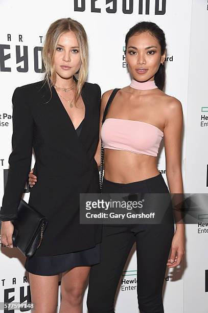 Models Meki Saldana and Tasha Franken attend the "Star Trek Beyond" New York premiere at Crosby Street Hotel on July 18, 2016 in New York City.