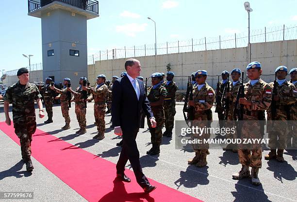 Irish Minister of State at the Department of Defence, Paul Kehoe arrives to attend a handover ceremony for newly-appointed Head of Mission and Force...