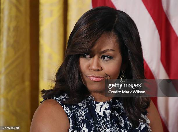 First lady Michelle Obama participates in an event with future college students in the East Room at the White House July 19, 2016 in Washington, DC....