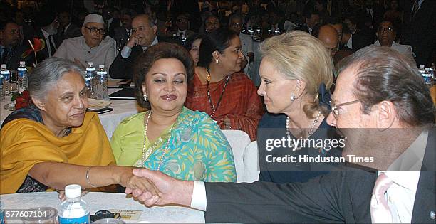 Delhi Chief Minister Sheila Dikshit, Madhavi raje Scindia, Sir Roger Moore, Goodwill Ambassador, UNICEF and his wife during the Hindustan Times...