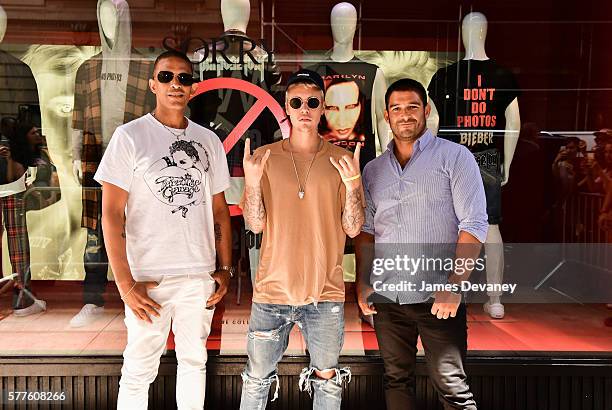 Jay Bell, Justin Bieber and Mat Vlasic attend the Purpose Tour XO Barneys New York The Wardrobe Collection on July 18, 2016 in New York City.