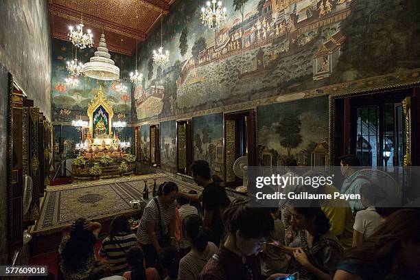 Buddhists devotees gather at Wat Pathum Temple to celebrate Asana Bucha Day know as Buddhist Day. The day is observed on the full moon of the eighth...