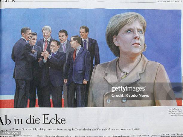 Japan - The German weekly paper Die Zeit publishes an illustration of leaders of the Group of Eight nations in its May 26 issue. In the back row is a...