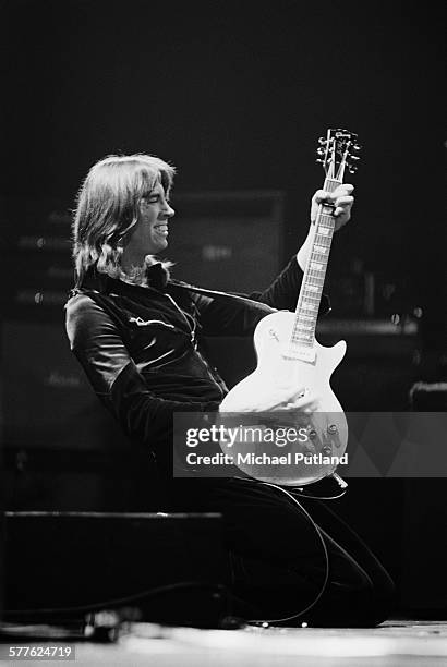 American musician Tom Scholz performing with American rock group, Boston, 19th April 1977.