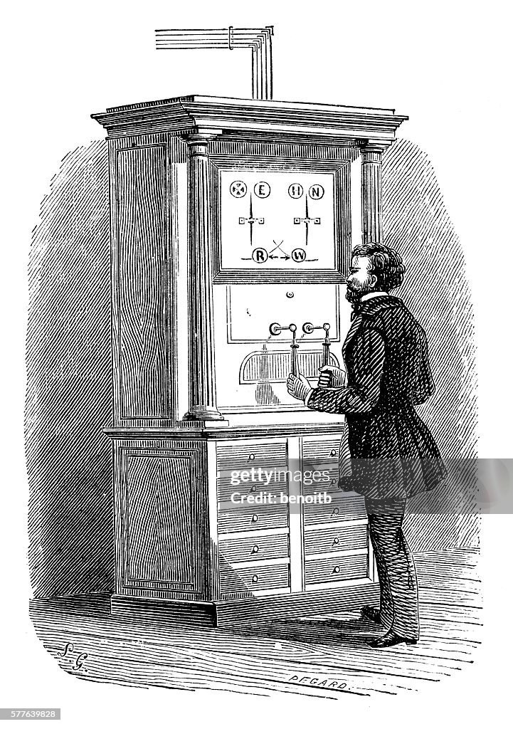 Telegraph Machine Animation Man Operating An Electric Telegraph Machine High-Res Vector Graphic ...