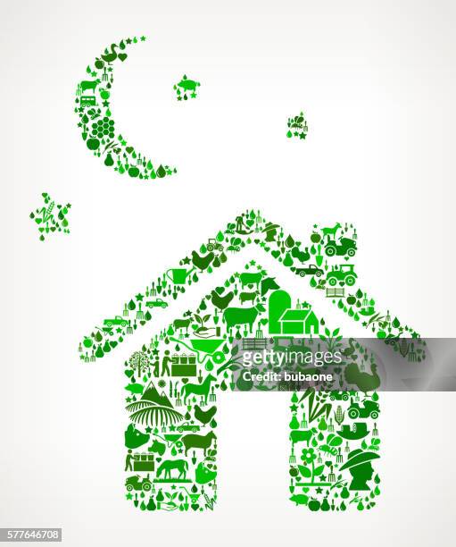 home at night farming and agriculture green icon pattern - cowboy sleeping stock illustrations