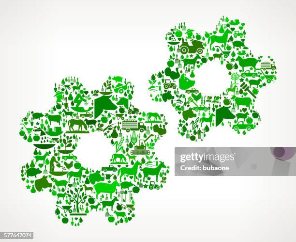 gear farming and agriculture green icon pattern - apple spinning wheel stock illustrations