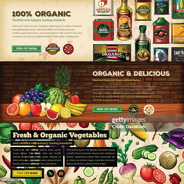 illustrations, cliparts, dessins animés et icônes de ensemble de bannières web fraîches de la ferme biologique - tomate ancienne