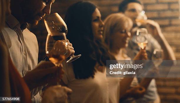 wine tasting in a wine cellar. - cellar stock pictures, royalty-free photos & images