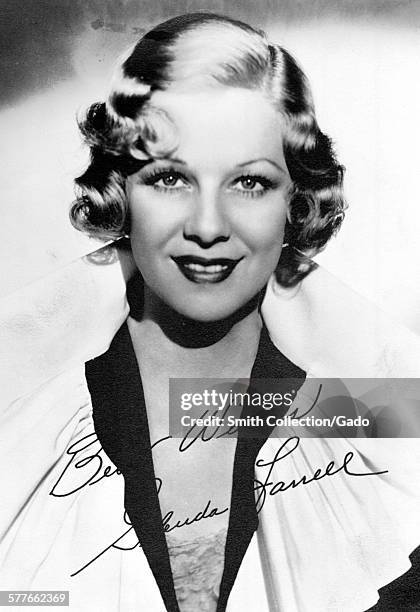 Fan club photo of actress Glenda Farrell, Hollywood, California, 1936.