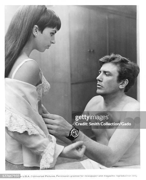 Liza Minnelli and Albert Finney in an intimate moment during the film Charlie Bubbles, 1967.