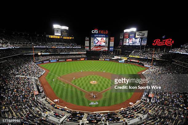 The promenade level of Citi Field in Flushing, NY overlooks a Major League Baseball game between the New York Mets and Arizona Diamondbacks.