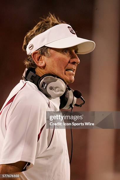 South Carolina Gamecocks head coach Steve Spurrier argues a call with the referees in the Georgia Bulldogs 41-37 victory over the South Carolina...