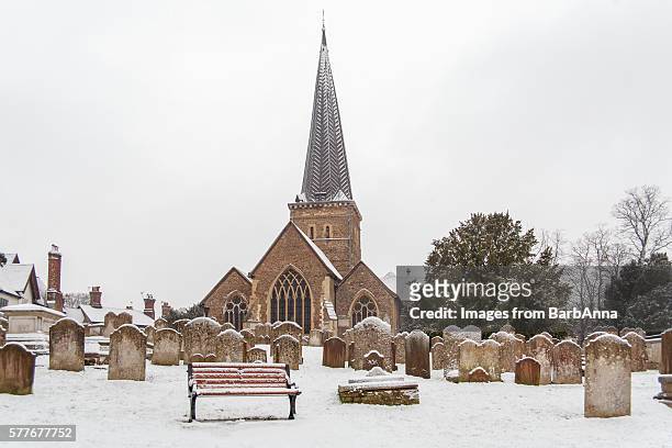 godalming church in the snow - surrey stock pictures, royalty-free photos & images