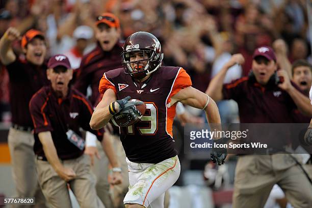 Virginia Tech wide receiver Danny Coale makes a 76 yard catch late in the fourth quarter during the Hokies 16-15 win over the Nebraska Huskers at...