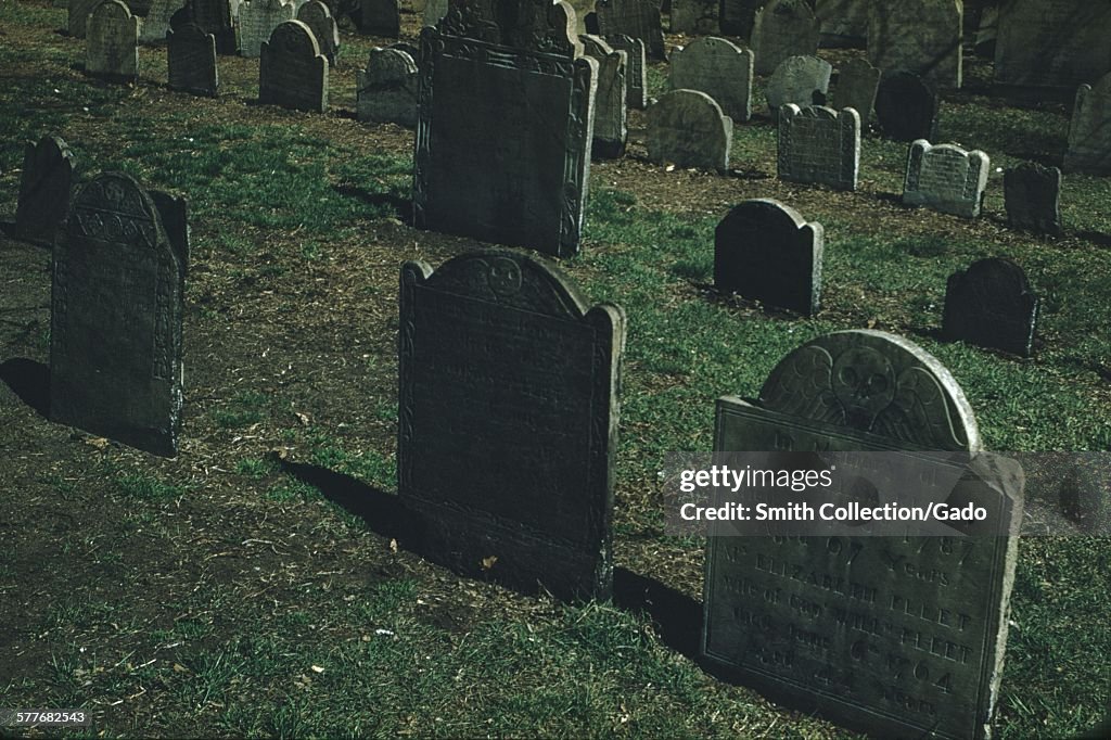 Graveyard With Worn Stone Grave