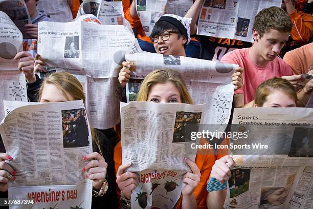 Oklahoma State Cowboys student fans during the NCAA basketball Big 12 Confrence game between the Iowa State Cyclones and the Oklahoma State Cowboys...