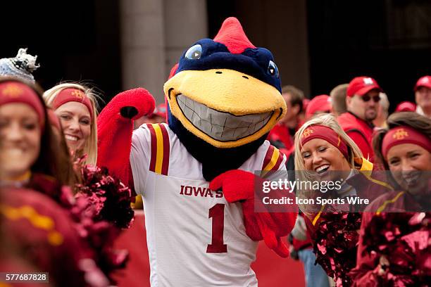 Iowa State mascot Cy and the cheerleaders fired up for the game against Nebraska at Memorial Stadium, Lincoln, Nebraska. Iowa State defeats Nebraska...
